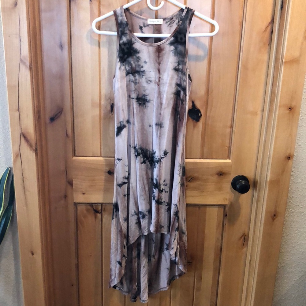 Women’s Sz L Ginger G Brown & Black Tiedye Hi-Lo Sleeveless Dress